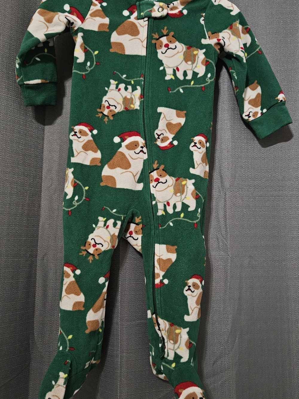 Carter's Green Holiday Puppy Footed One-Piece